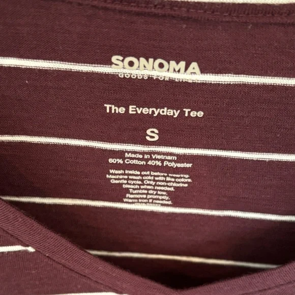 Sonoma Burgundy and White Striped V-Neck Long Sleeve Top - Picture 2 of 2